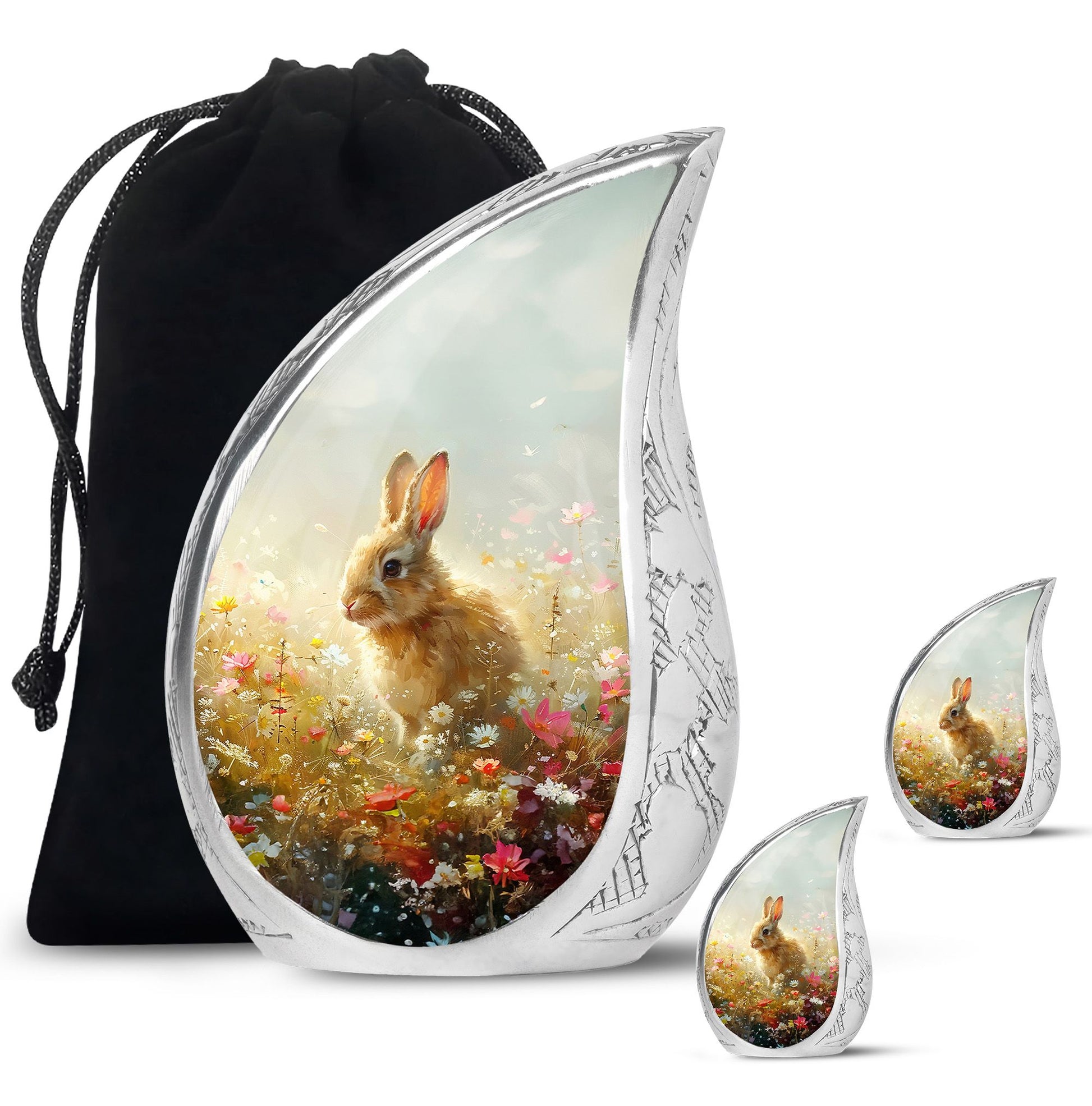 Baby Bunny Rabbit Urn – Beautiful Floral Design Memorial for Pet Remains