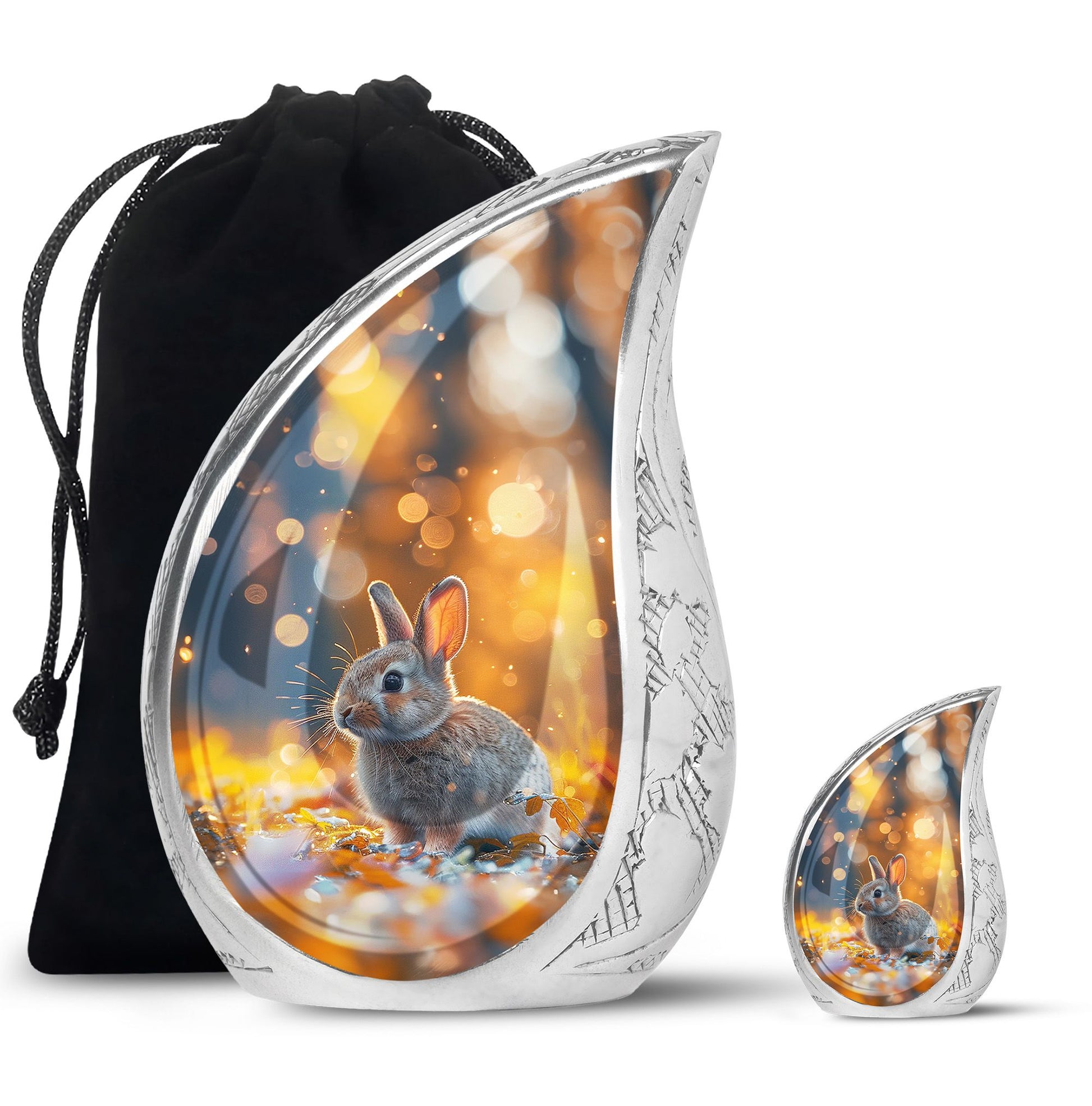 Golden Bunny Cremation Urn- Large Decorative Rabbit Urn For Ashes