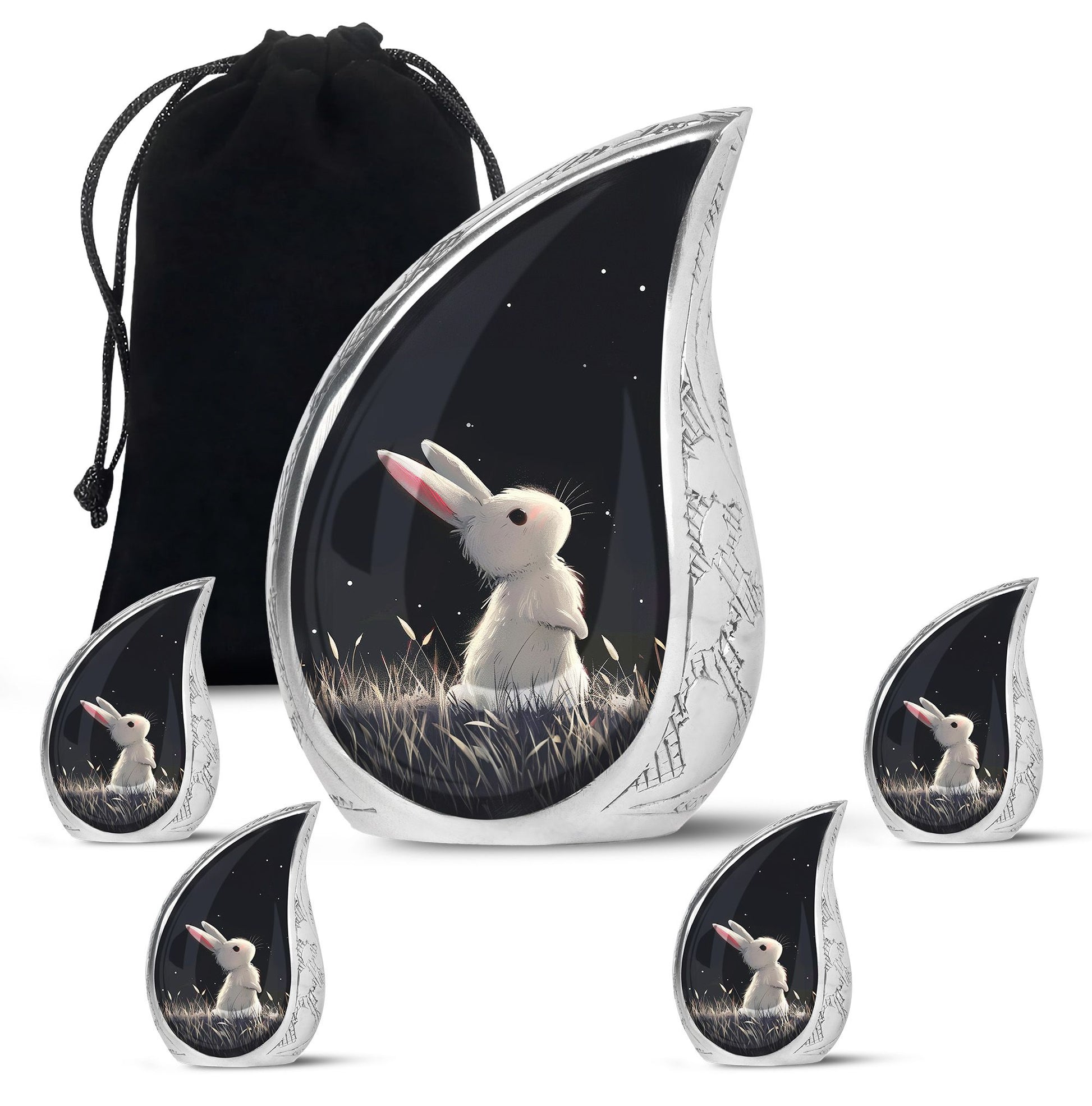 Black Baby Bunny Cremation Urn - Mini Urns For Pet Ashes