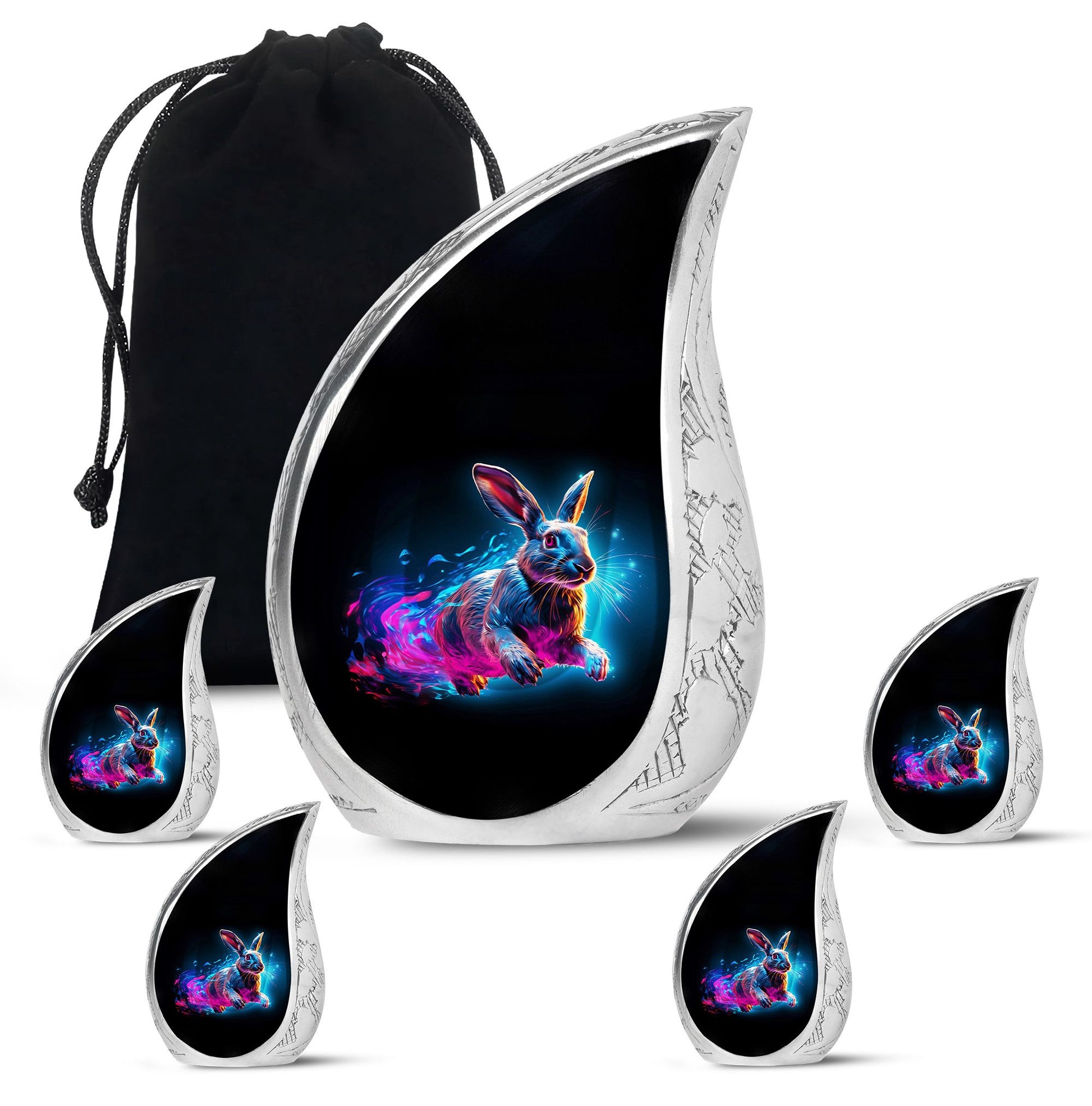 Vibrant Nebula Bunny - Rabbit Urn Memorial, Funeral Shape Urn
