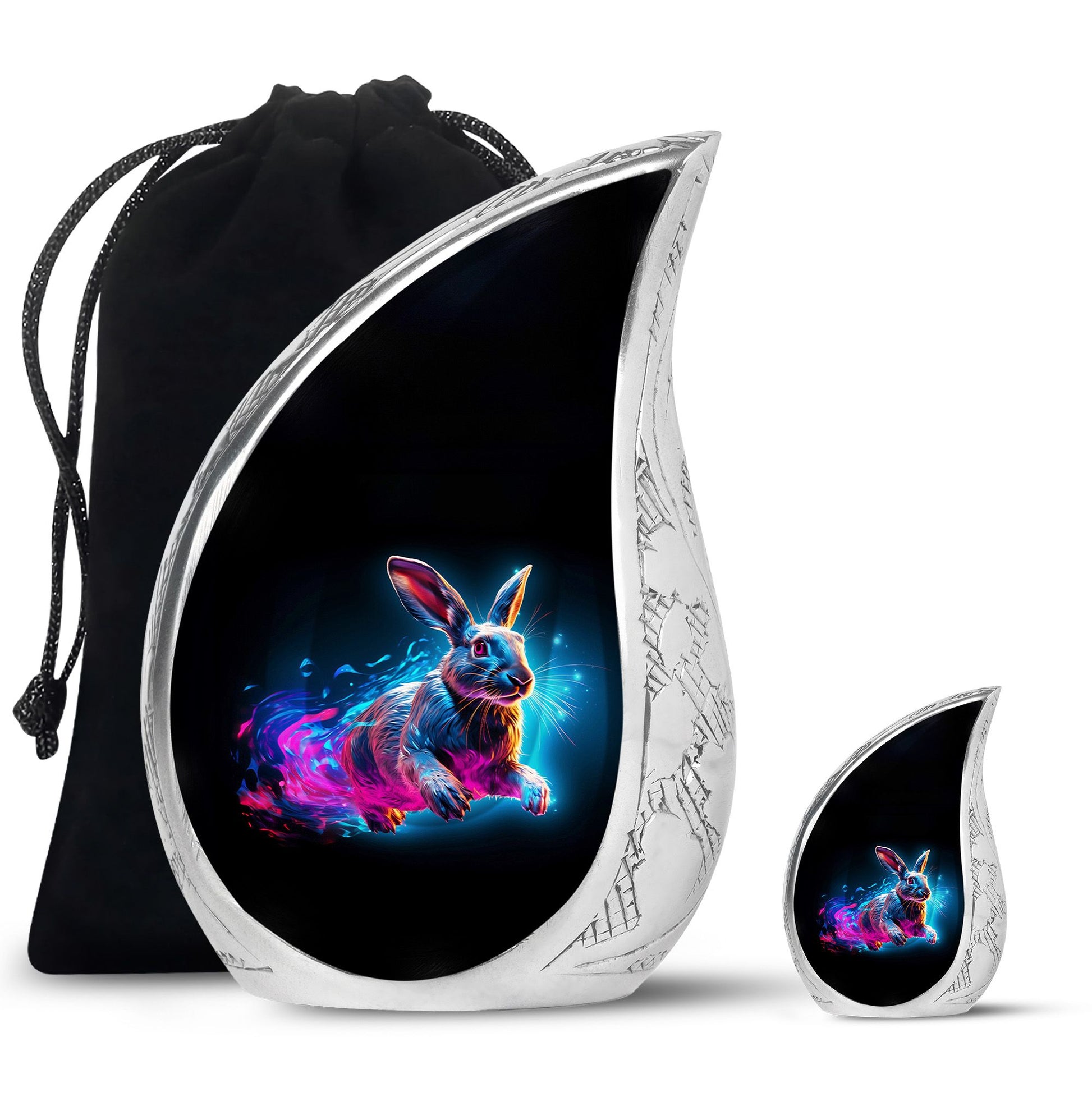 Vibrant Nebula Bunny - Rabbit Urn Memorial, Funeral Shape Urn