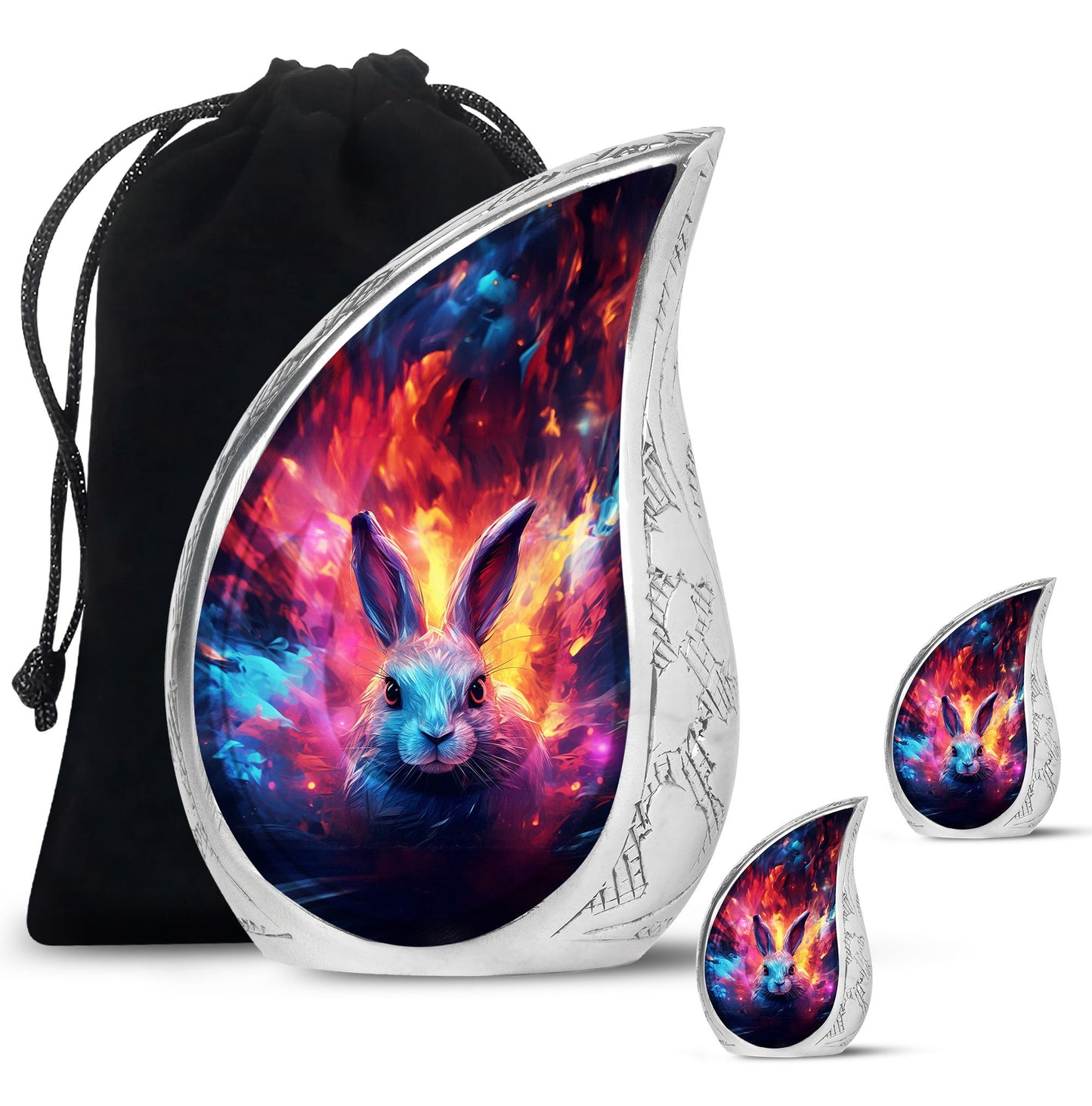 Colorful Personalized Rabbit Memorial Urn for Pet Ashes - 10-inch, 200 cu in - Yatskia