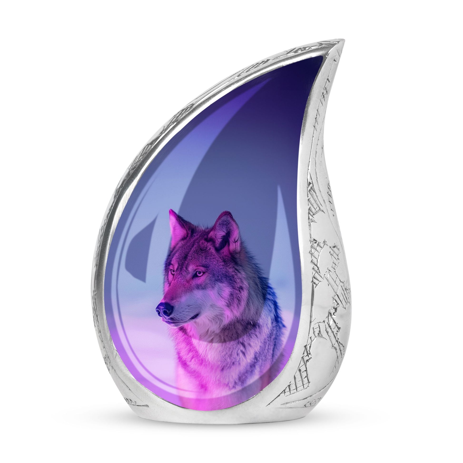 Wolf Cremation Urn for Ashes - Purple Wolf Design Memorial Urn