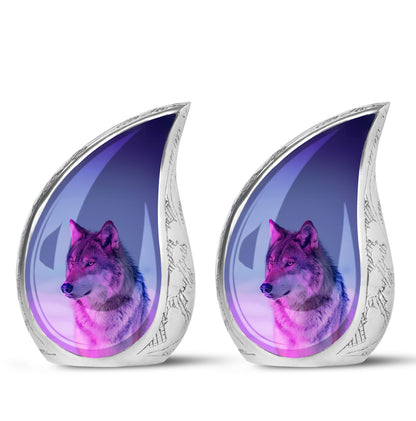 Purple Personalized Wolf Cremation Urn for Human Ashes - 10-inch, 200 cu in - Yatskia