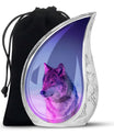 Wolf Cremation Urn for Ashes - Purple Wolf Design Memorial Urn