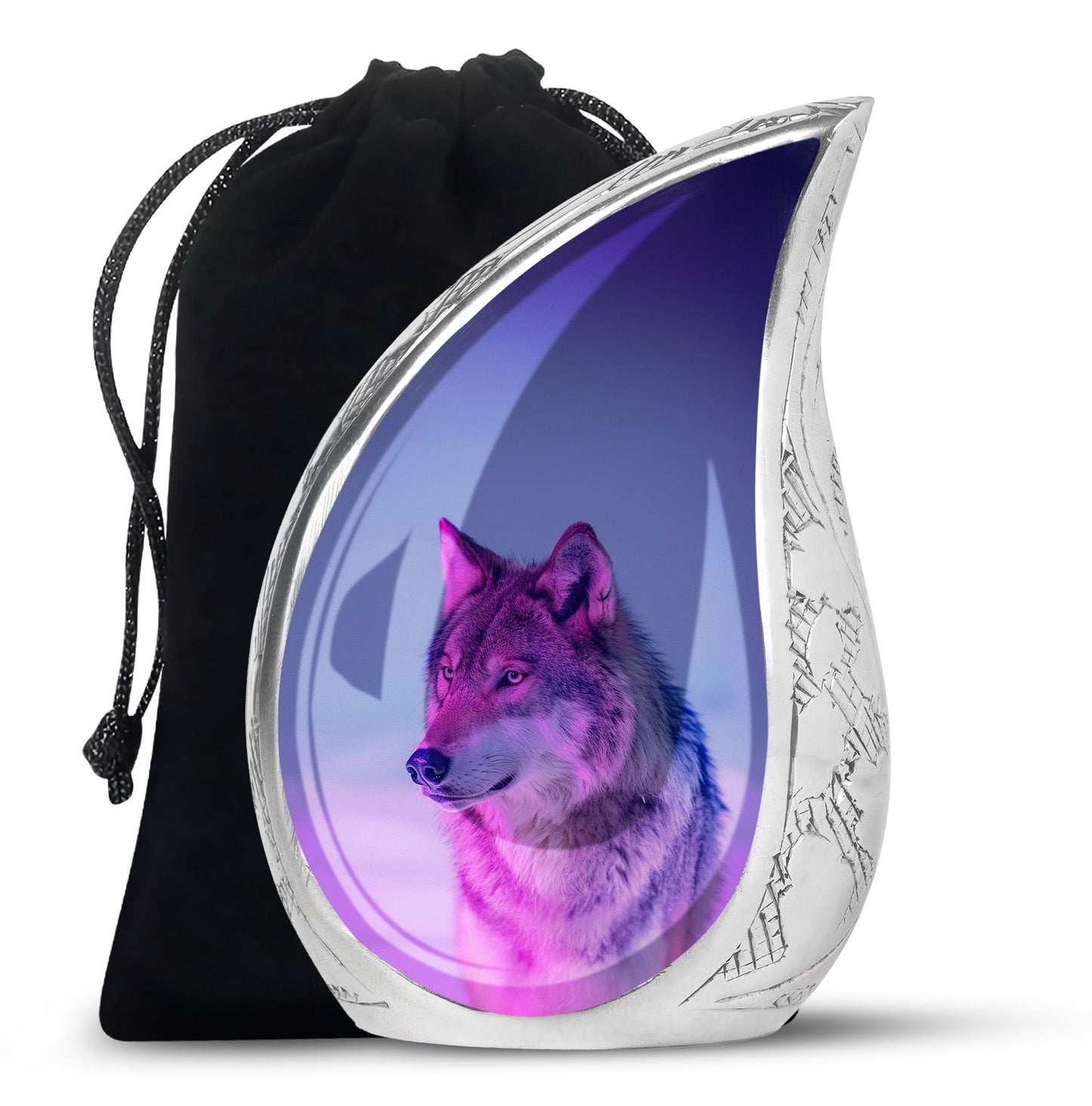 Purple Personalized Wolf Cremation Urn for Human Ashes - 10-inch, 200 cu in - Yatskia