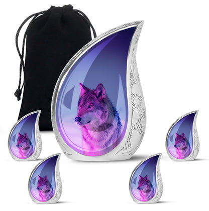Purple Personalized Wolf Cremation Urn for Human Ashes - 10-inch, 200 cu in - Yatskia