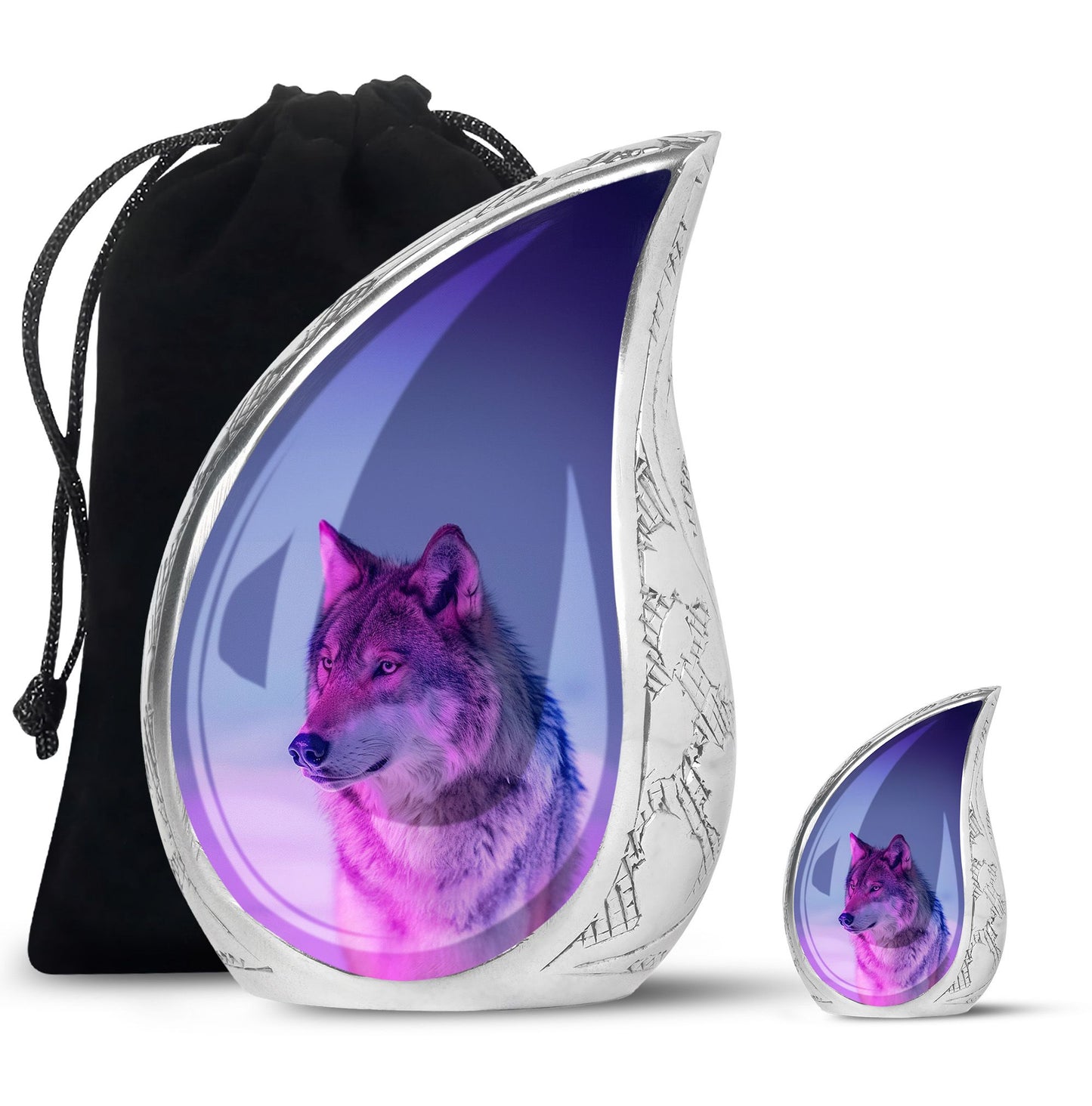 Purple Personalized Wolf Cremation Urn for Human Ashes - 10-inch, 200 cu in - Yatskia