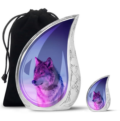 Purple Personalized Wolf Cremation Urn for Human Ashes - 10-inch, 200 cu in - Yatskia