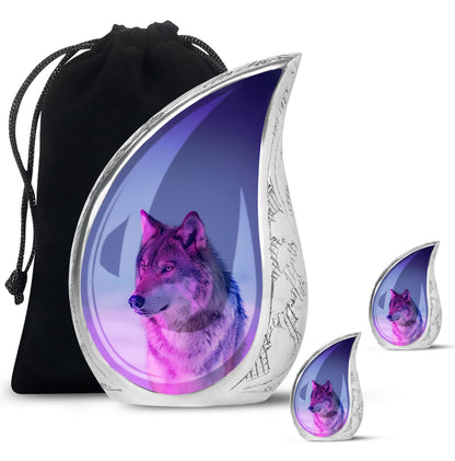Purple Personalized Wolf Cremation Urn for Human Ashes - 10-inch, 200 cu in - Yatskia