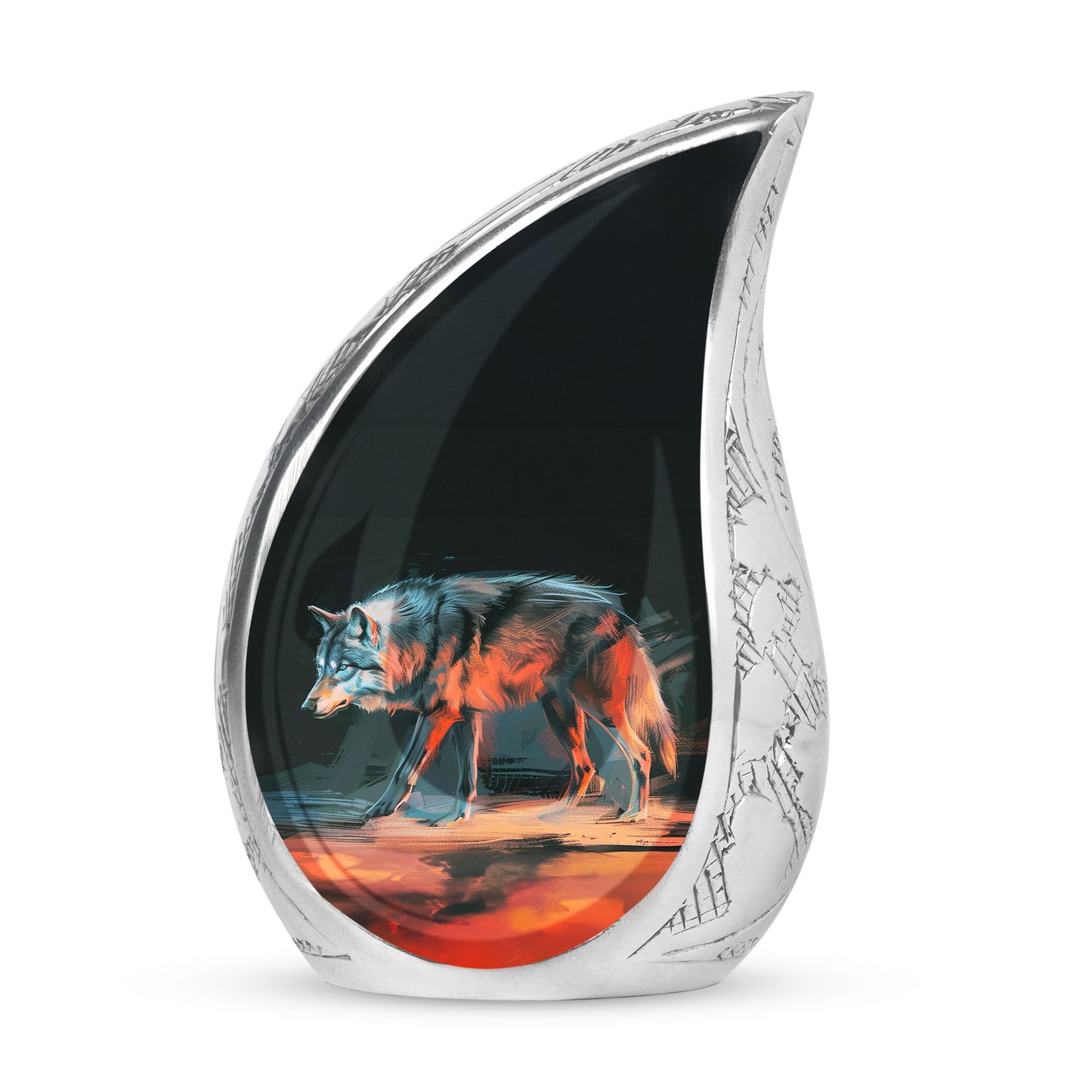 Black Personalized Wolf Cremation Urn for Human Ashes - 10-inch, 200 cu in - Yatskia