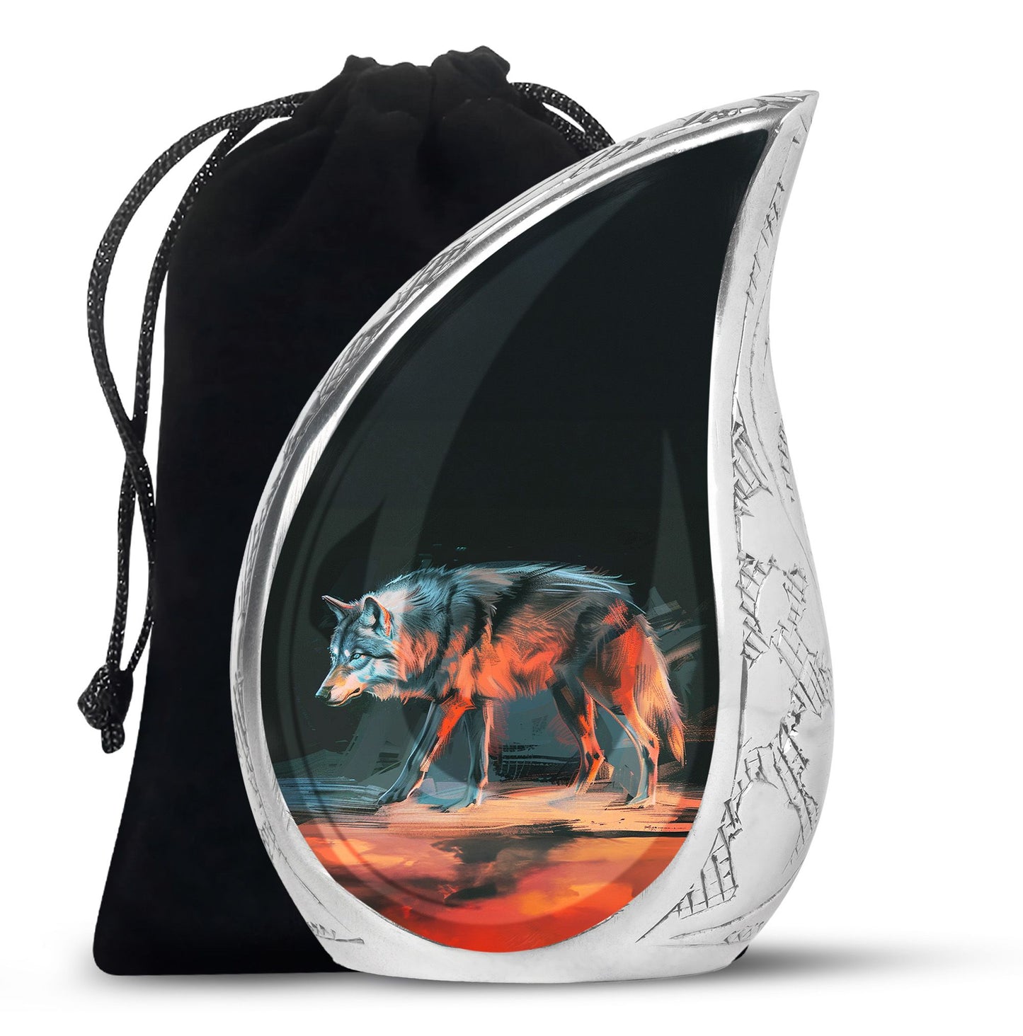 Black Personalized Wolf Cremation Urn for Human Ashes - 10-inch, 200 cu in - Yatskia