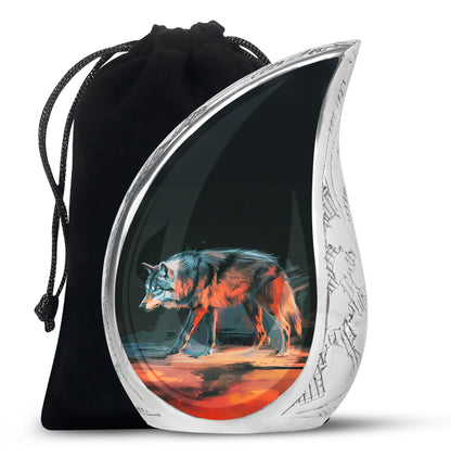 Black Personalized Wolf Cremation Urn for Human Ashes - 10-inch, 200 cu in - Yatskia