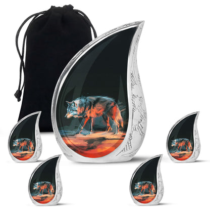 Black Personalized Wolf Cremation Urn for Human Ashes - 10-inch, 200 cu in - Yatskia