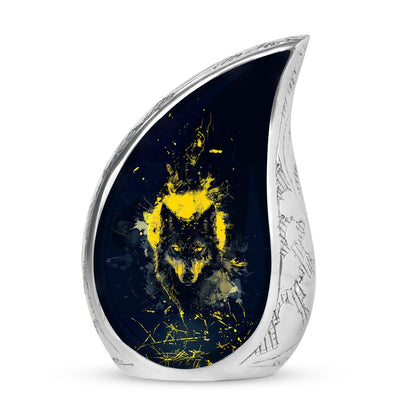 Black Personalized Wolf Cremation Urn for Human Ashes - 10-inch, 200 cu in - Yatskia