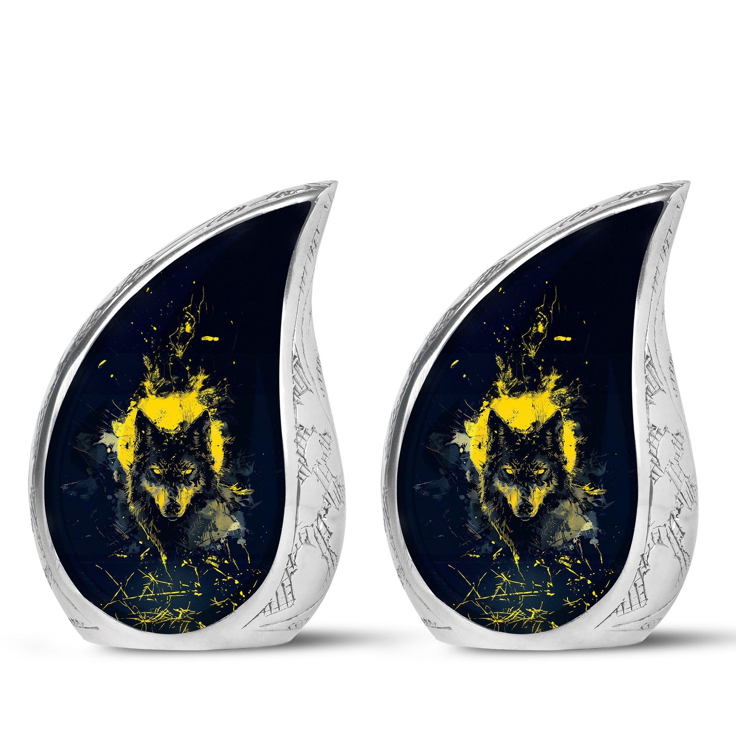 Black Personalized Wolf Cremation Urn for Human Ashes - 10-inch, 200 cu in - Yatskia