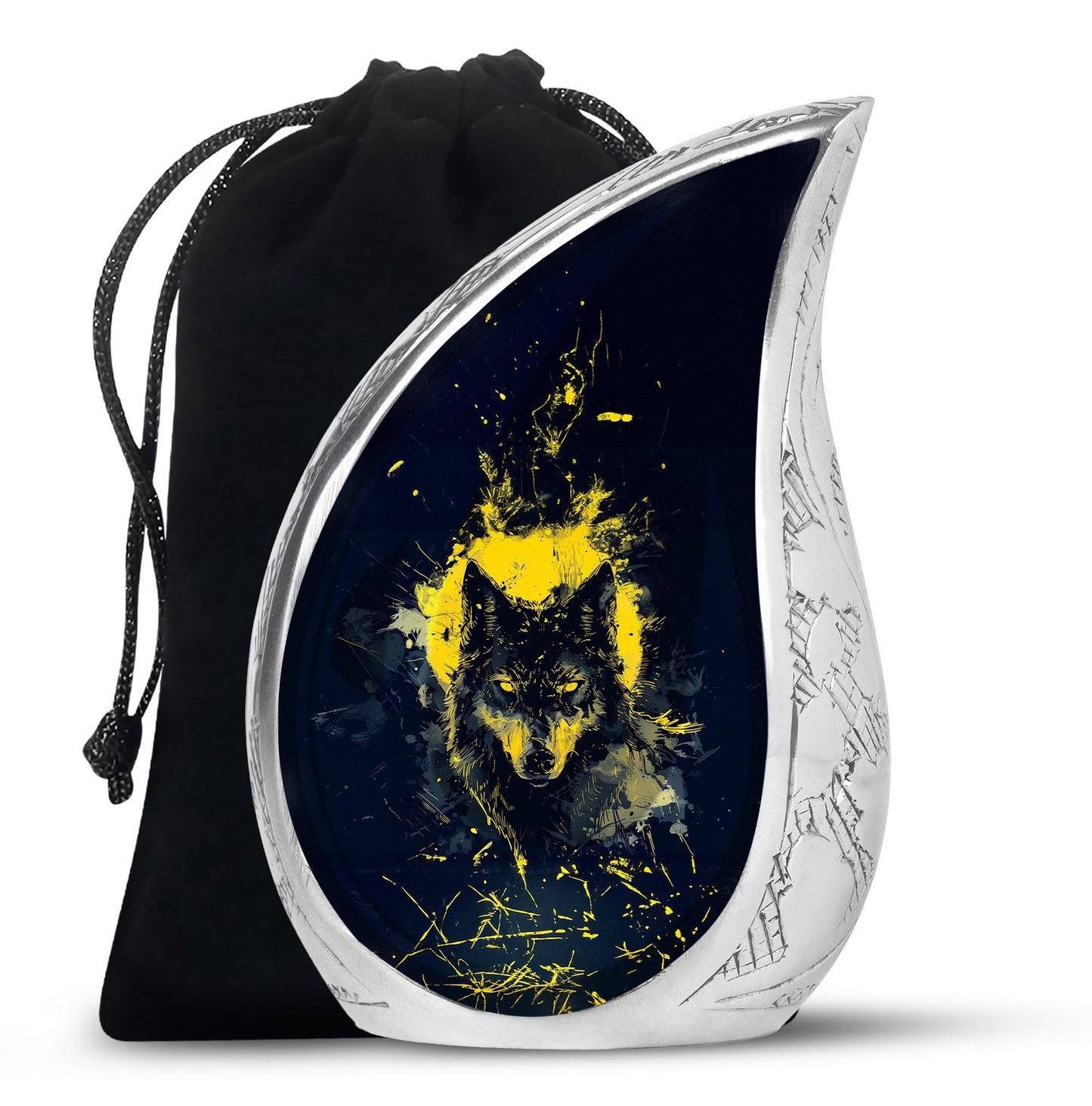 Black Personalized Wolf Cremation Urn for Human Ashes - 10-inch, 200 cu in - Yatskia