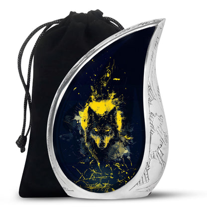 Black Personalized Wolf Cremation Urn for Human Ashes - 10-inch, 200 cu in - Yatskia