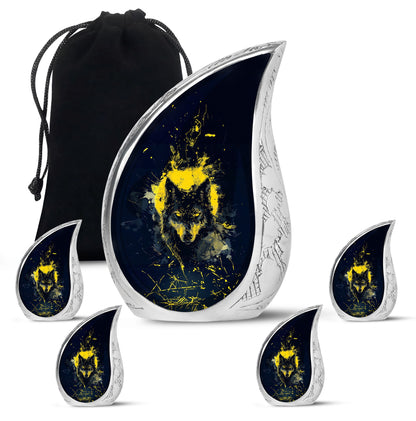 Black Personalized Wolf Cremation Urn for Human Ashes - 10-inch, 200 cu in - Yatskia