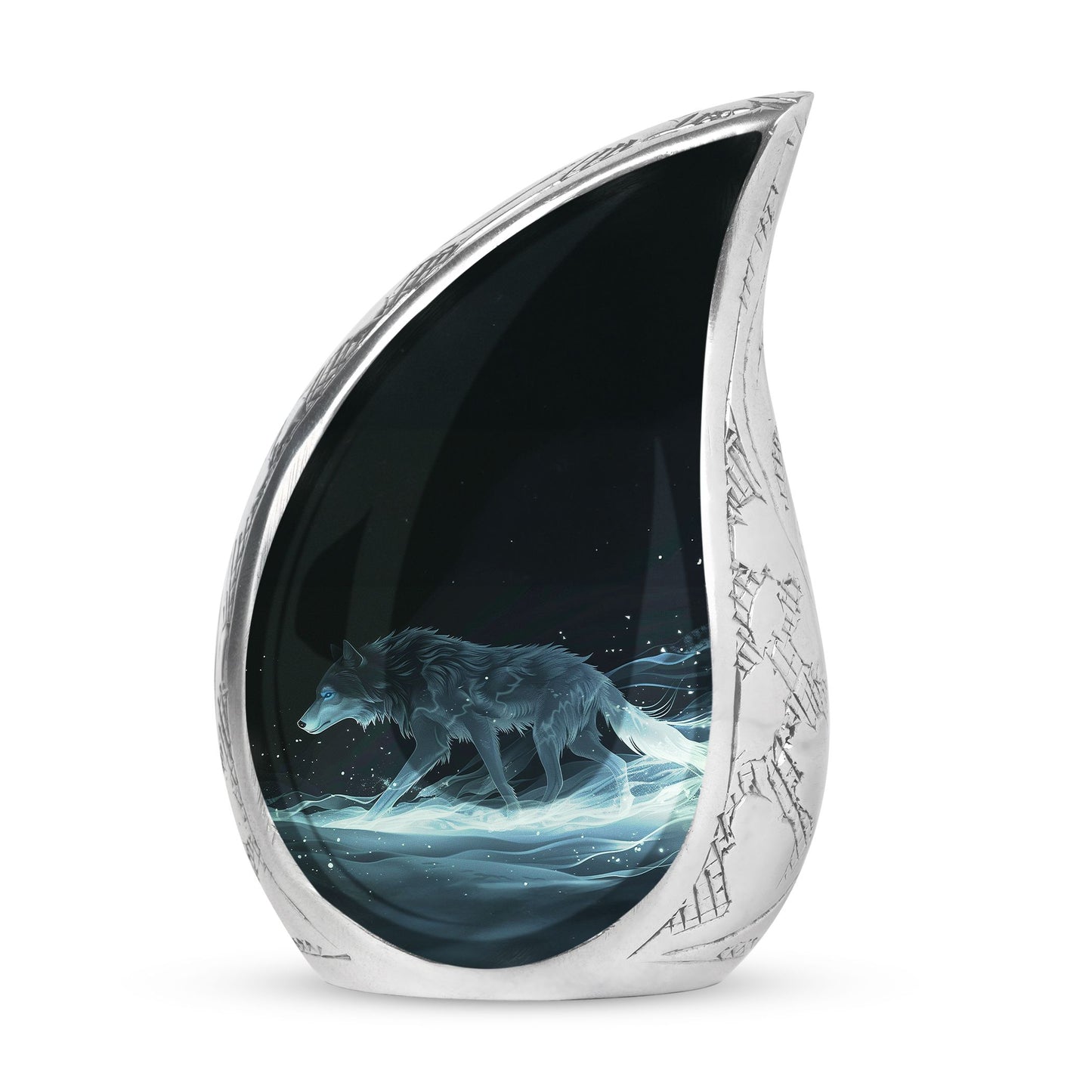 Blue Personalized Wolf Cremation Urn for Adults - 10-inch, 200 cu in - Yatskia