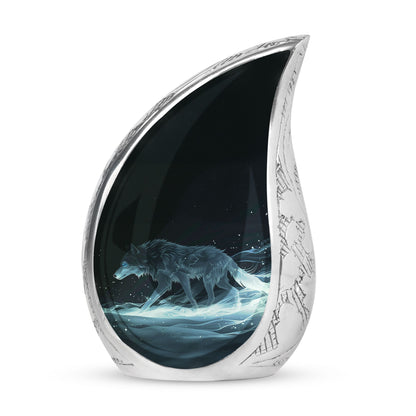 Blue Personalized Wolf Cremation Urn for Adults - 10-inch, 200 cu in - Yatskia