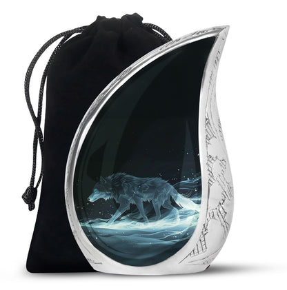 Blue Personalized Wolf Cremation Urn for Adults - 10-inch, 200 cu in - Yatskia