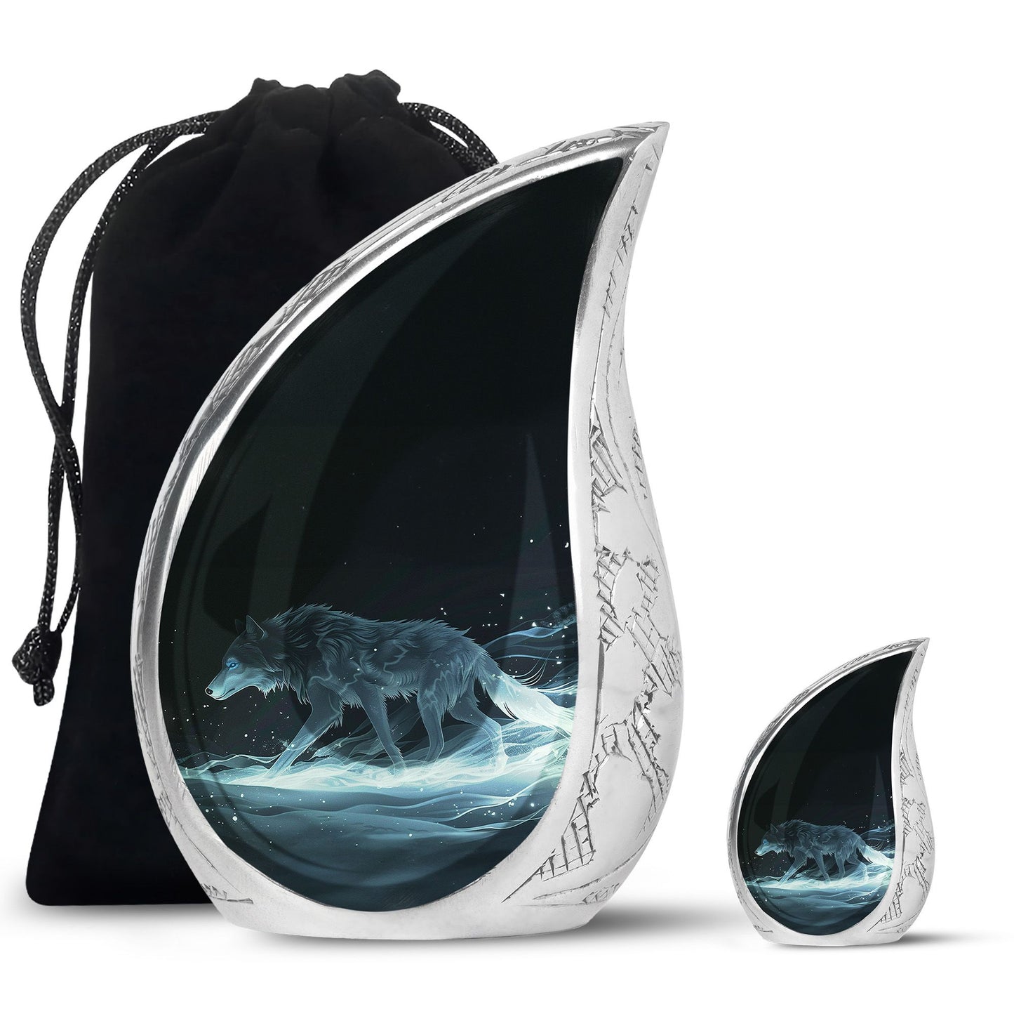 Blue Personalized Wolf Cremation Urn for Adults - 10-inch, 200 cu in - Yatskia