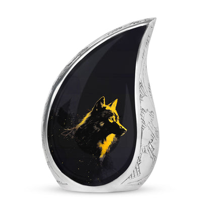Black Personalized Wolf Cremation Urn for Adult - 10-inch, 200 cu in - Yatskia