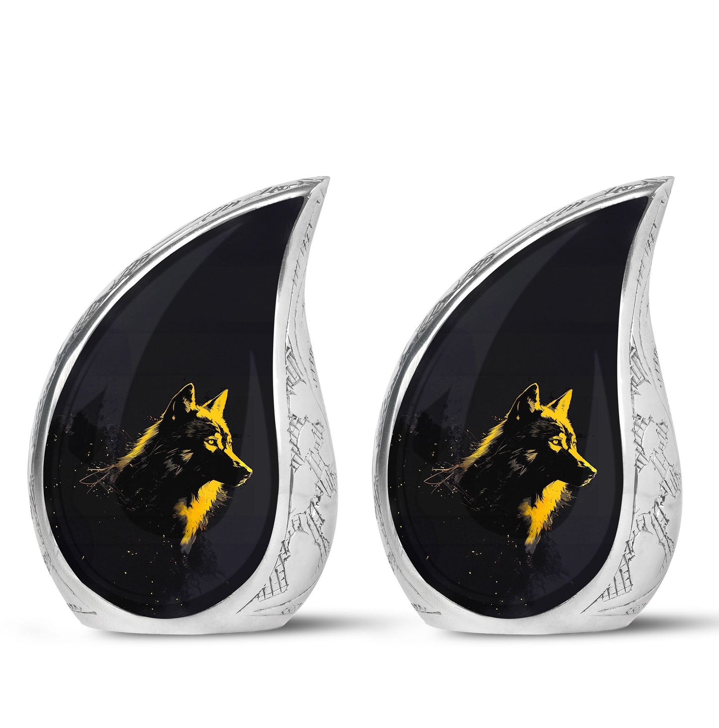 Black Personalized Wolf Cremation Urn for Adult - 10-inch, 200 cu in - Yatskia