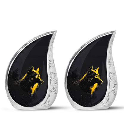 Black Personalized Wolf Cremation Urn for Adult - 10-inch, 200 cu in - Yatskia