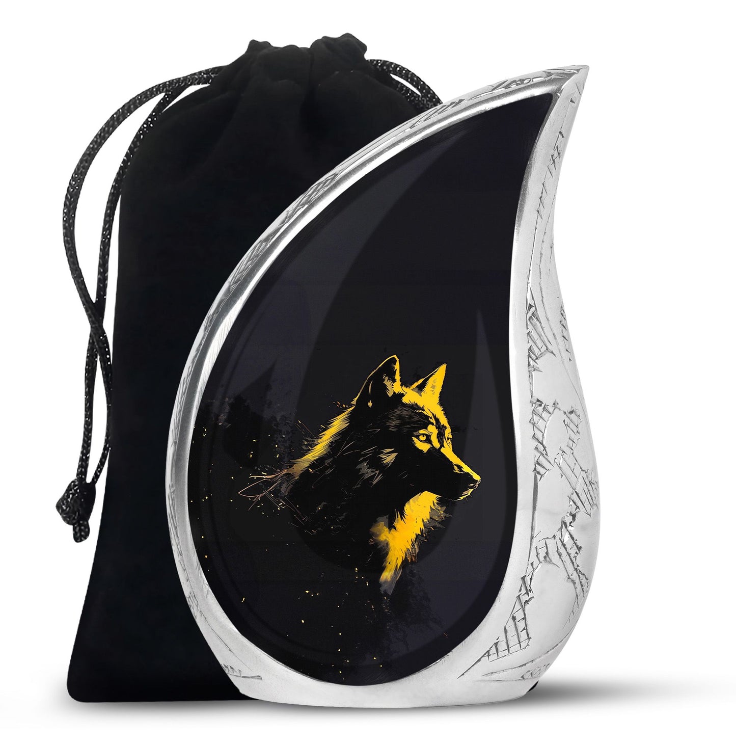 Black Personalized Wolf Cremation Urn for Adult - 10-inch, 200 cu in - Yatskia