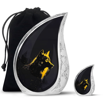 Black Personalized Wolf Cremation Urn for Adult - 10-inch, 200 cu in - Yatskia
