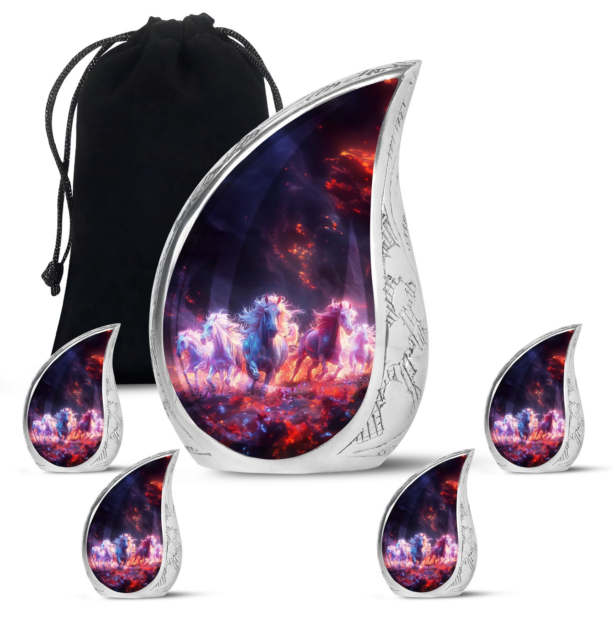 Galloping Horses Cremation Urn for Human Ashes - Urn Keepsake Set