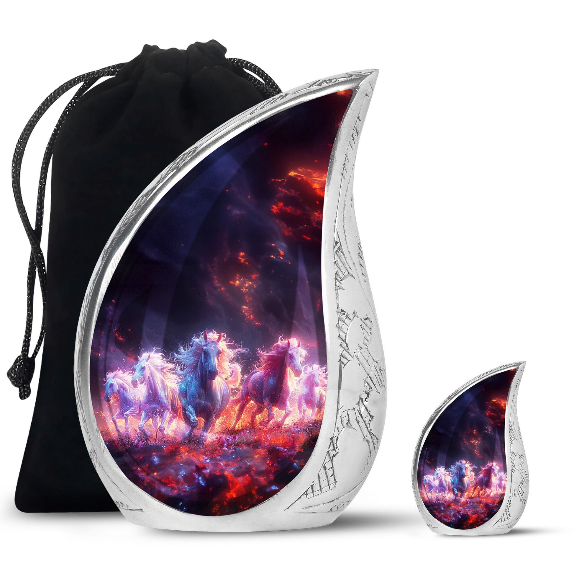 Galloping Horses Cremation Urn for Human Ashes - Urn Keepsake Set