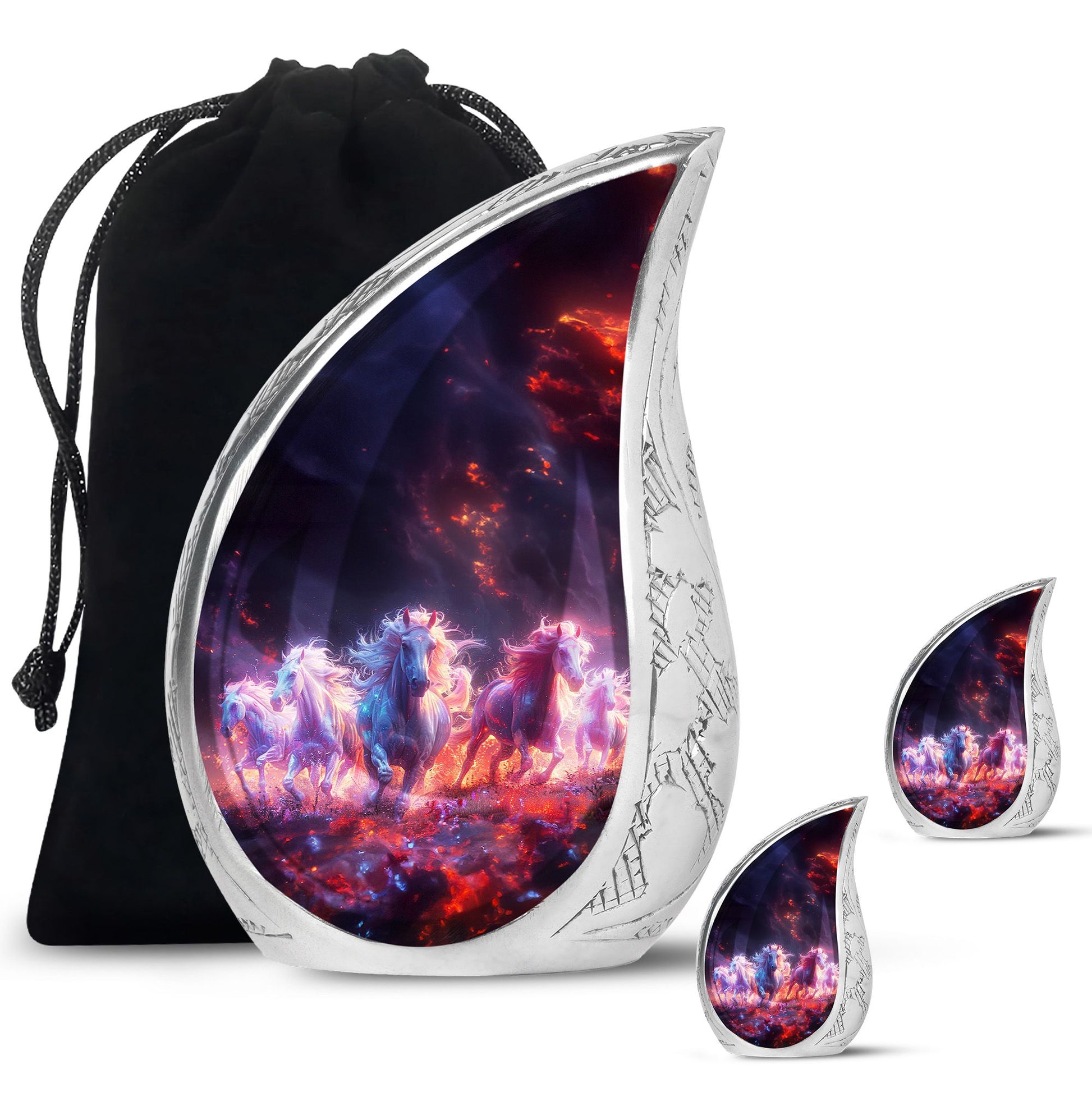 Galloping Horses Cremation Urn for Human Ashes - Urn Keepsake Set