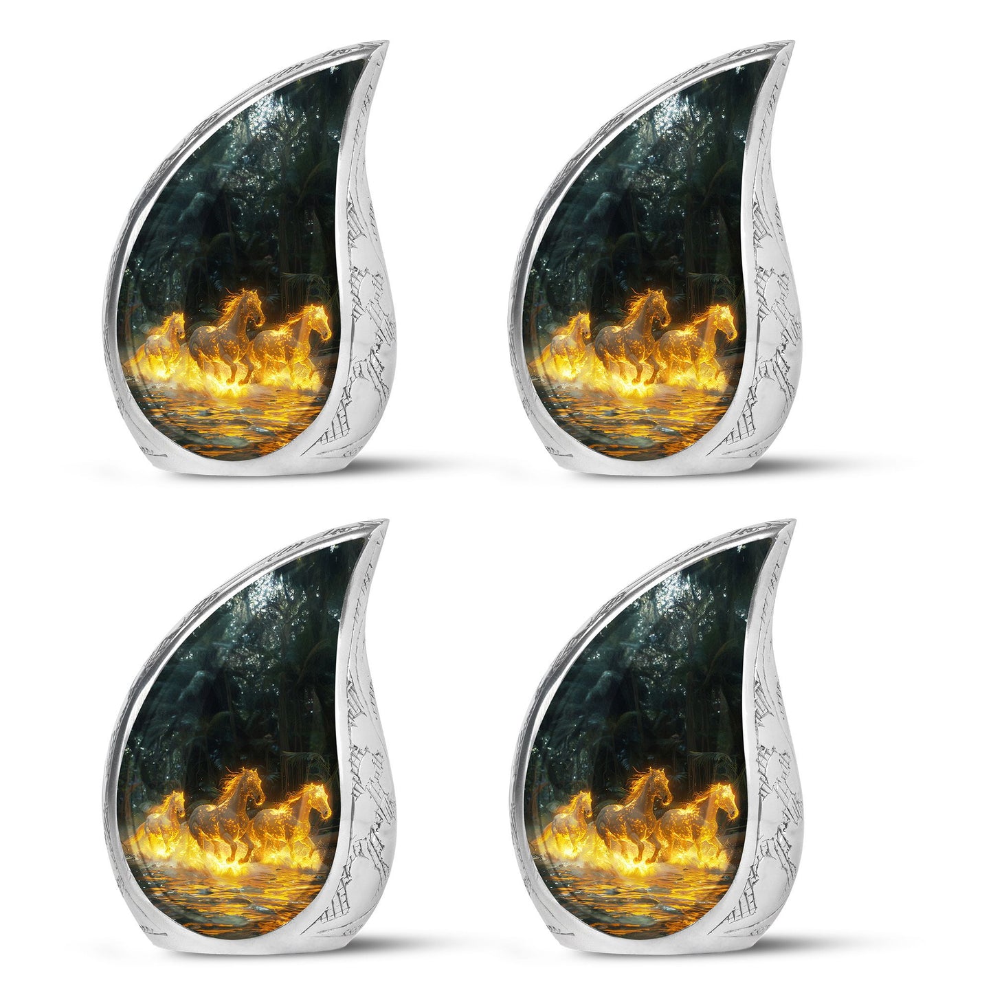 Horse Urn for Human Ashes, Glowing Fiery Horses Running Through Water, Cremation Urn
