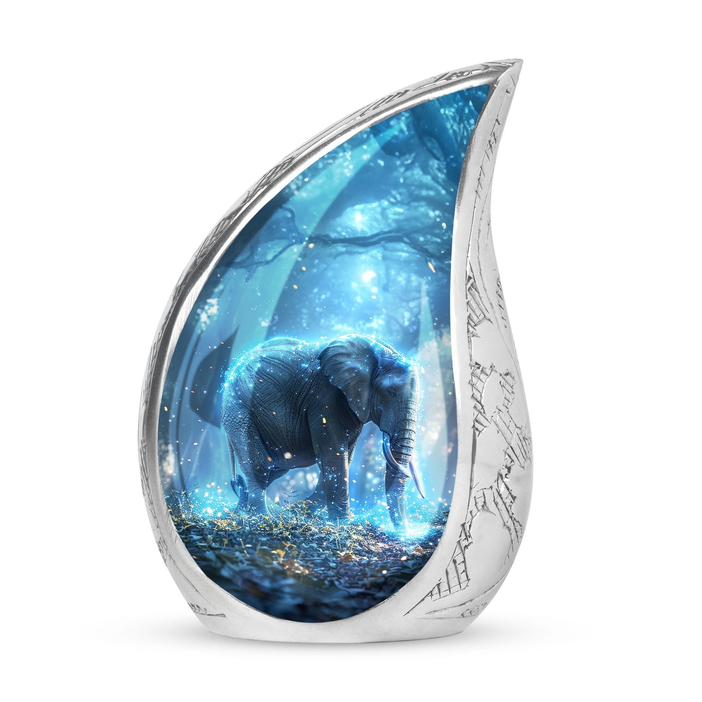 Blue Personalized Elephant Cremation Urn for Men & Women - 10-inch, 200 cu in - Yatskia