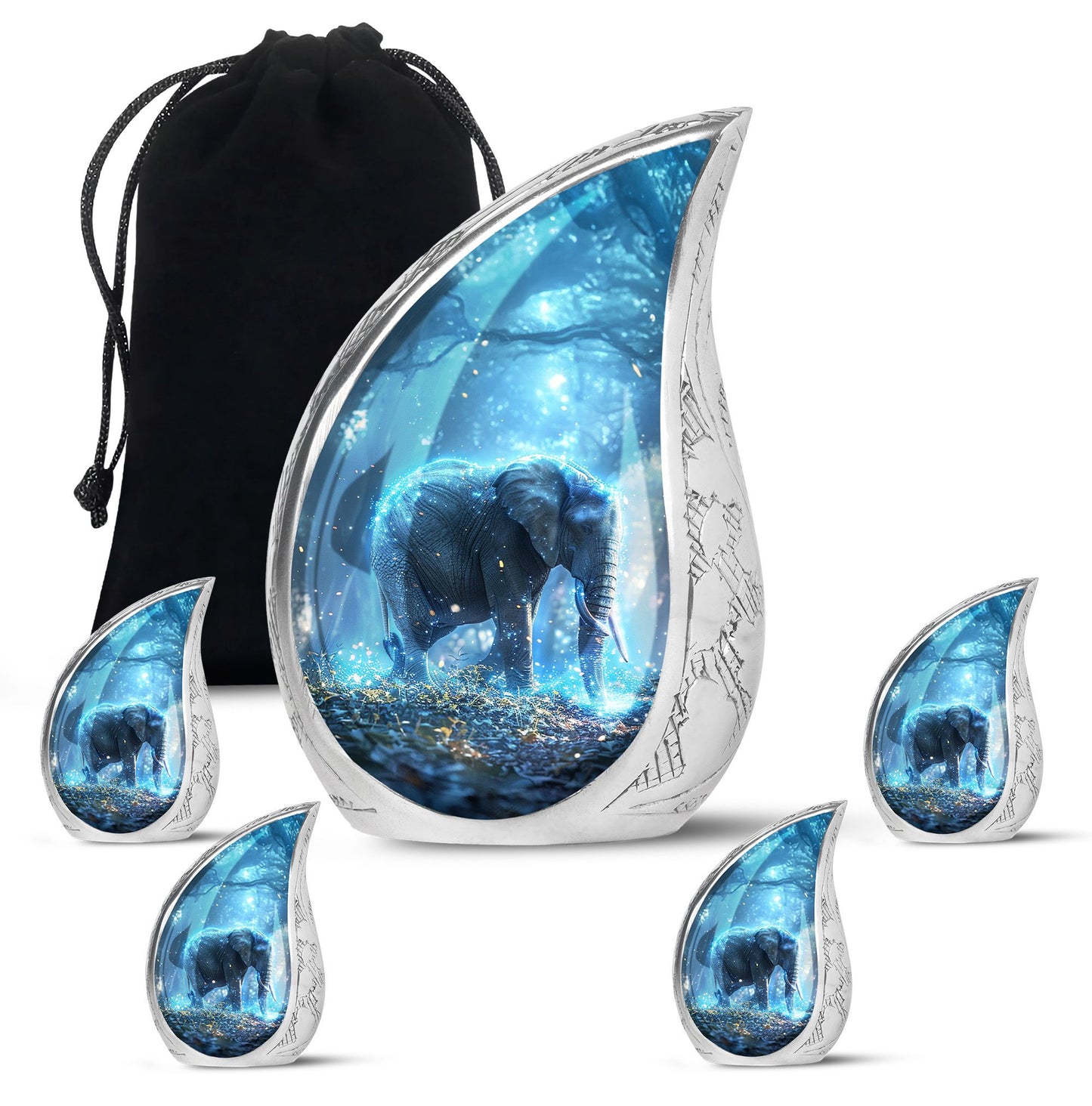 Blue Personalized Elephant Cremation Urn for Men & Women - 10-inch, 200 cu in - Yatskia