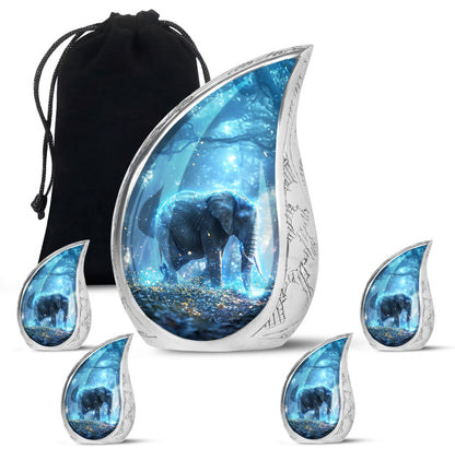 Blue Personalized Elephant Cremation Urn for Men & Women - 10-inch, 200 cu in - Yatskia