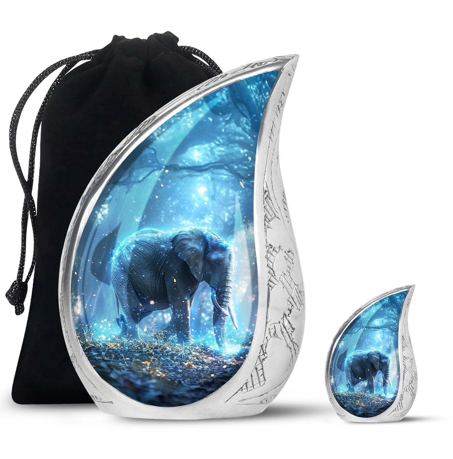 Blue Personalized Elephant Cremation Urn for Men & Women - 10-inch, 200 cu in - Yatskia