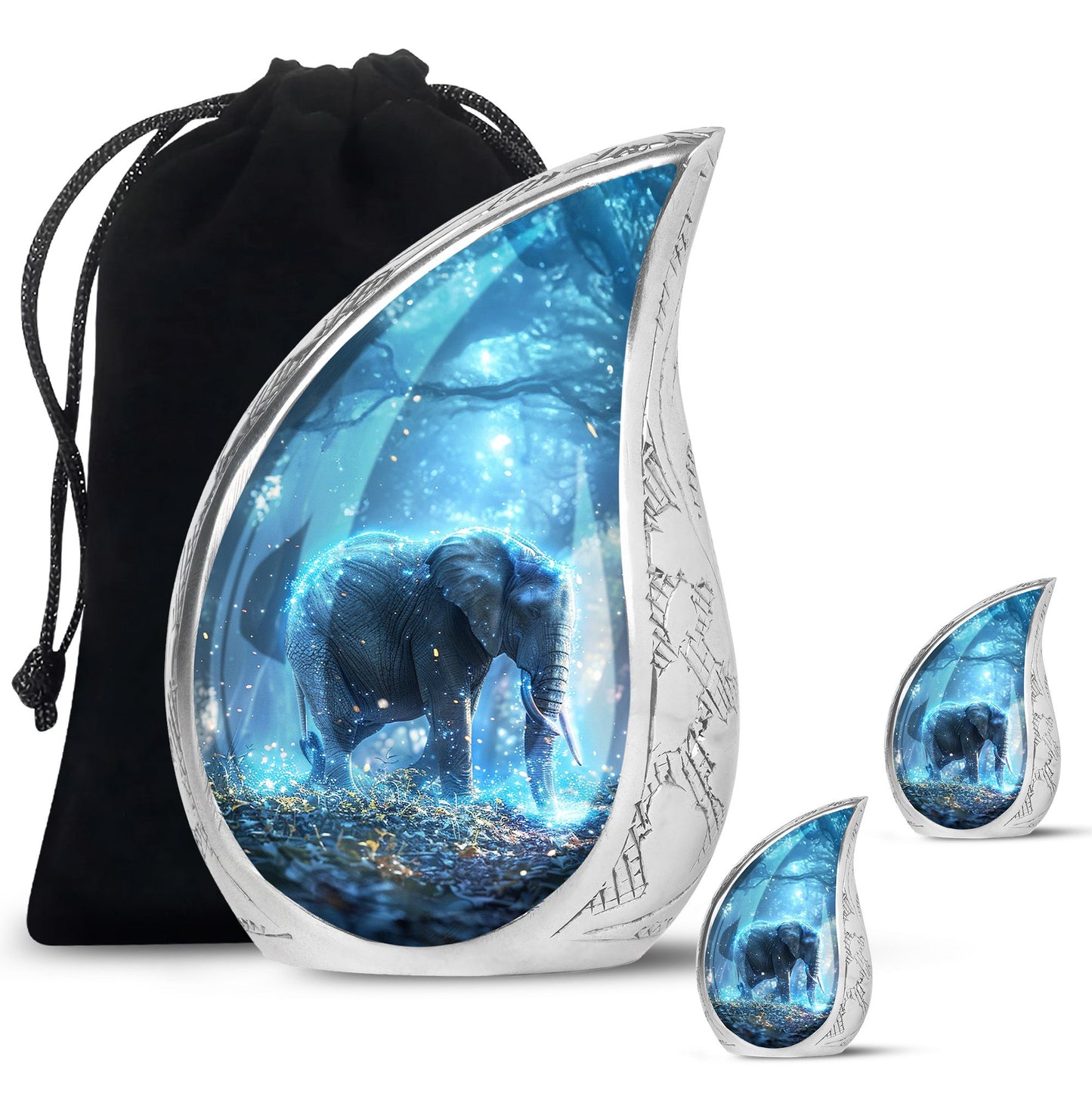 Blue Personalized Elephant Cremation Urn for Men & Women - 10-inch, 200 cu in - Yatskia