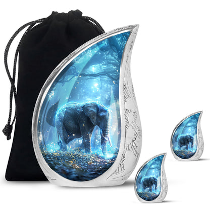 Blue Personalized Elephant Cremation Urn for Men & Women - 10-inch, 200 cu in - Yatskia