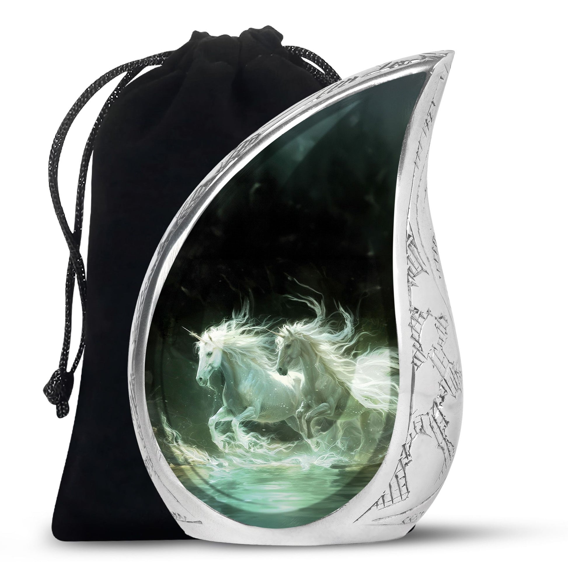White Unicorn Black Urn - Cremation Urns For Adult Ashes Women