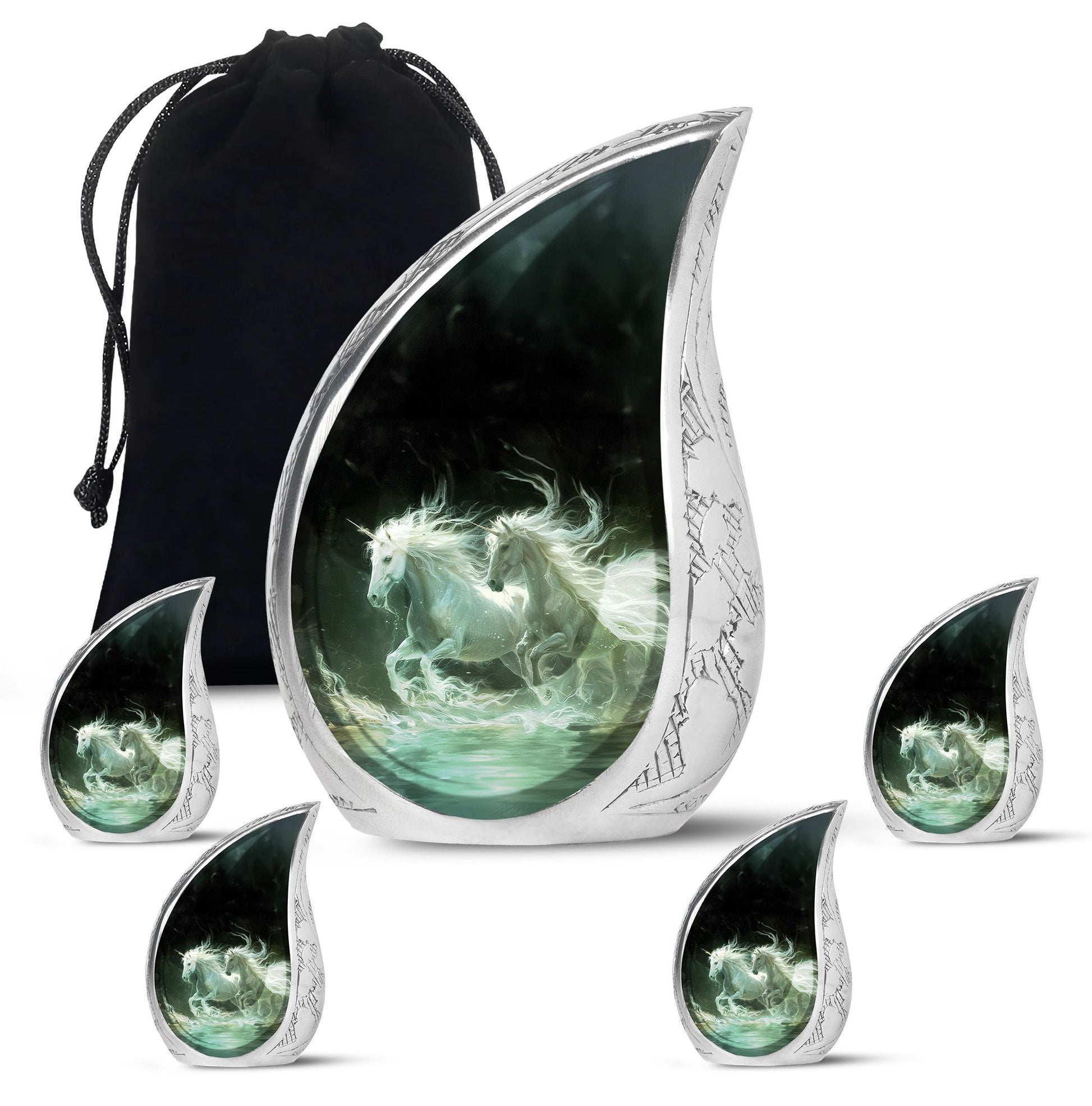 White Unicorn Black Urn - Cremation Urns For Adult Ashes Women