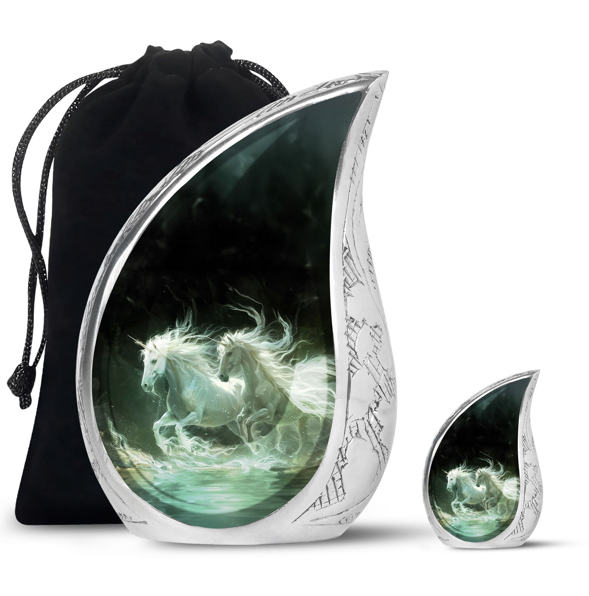 White Unicorn Black Urn - Cremation Urns For Adult Ashes Women