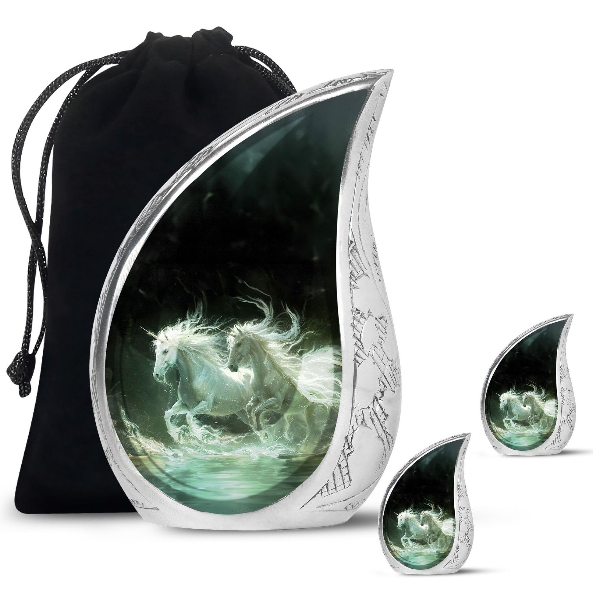 White Unicorn Black Urn - Cremation Urns For Adult Ashes Women