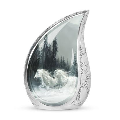 White Personalized Horse Cremation Urn for Human Ashes - 10-inch, 200 cu in - Yatskia