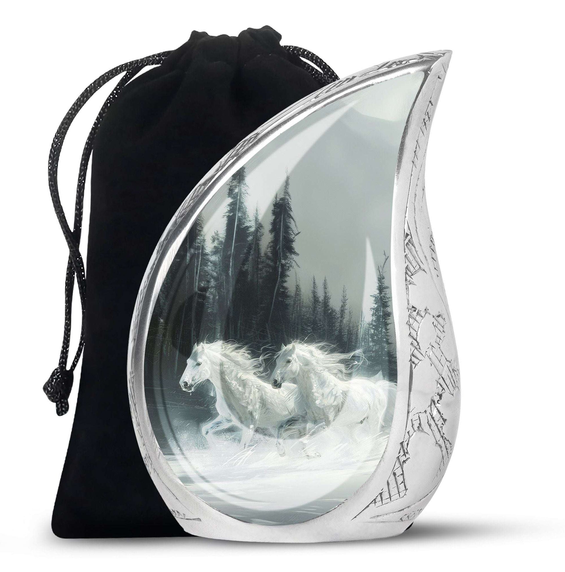 White Horses Urns Ashes Male – Snow Forest Men Urns For Human Ashes