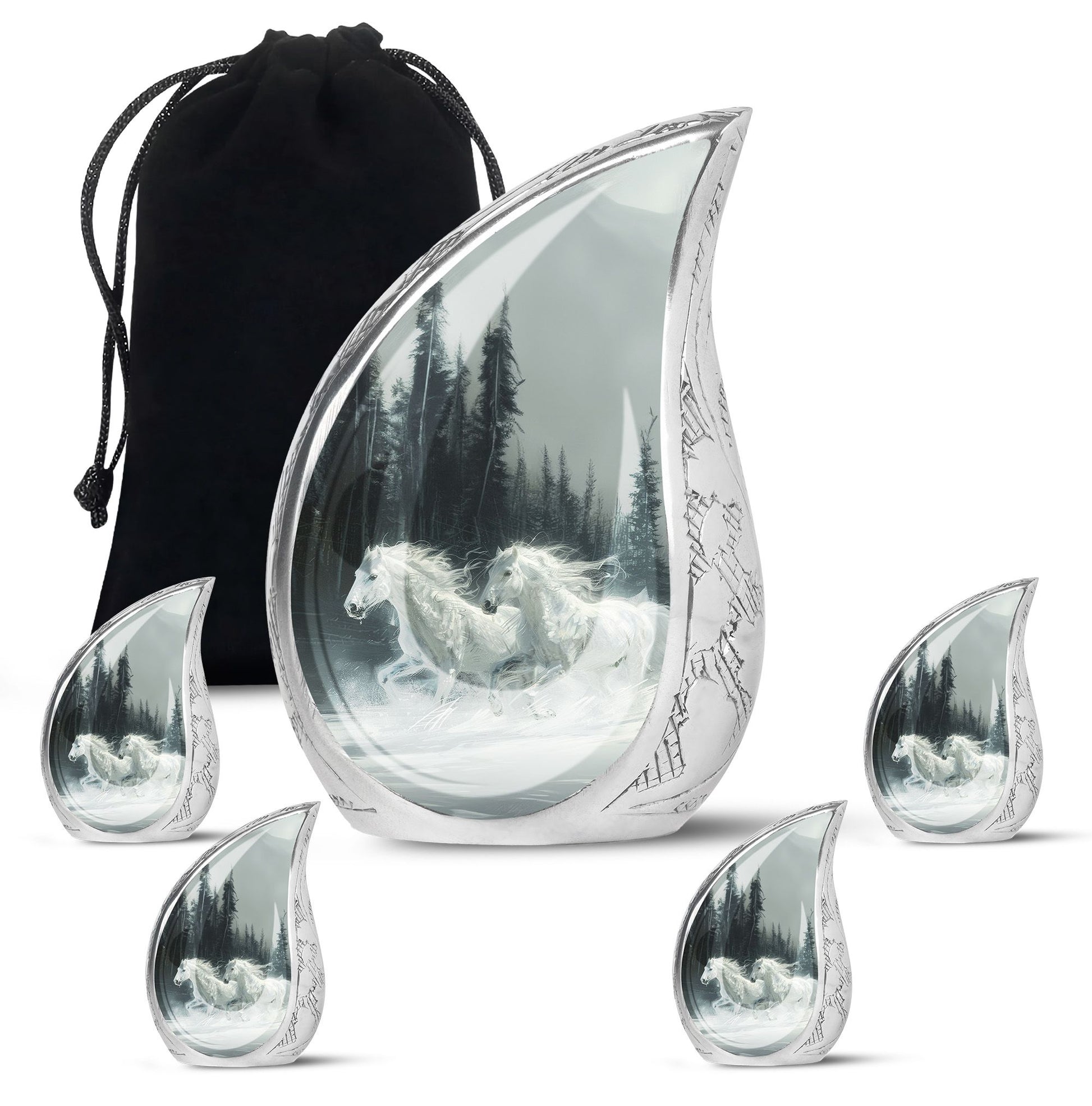 White Horse & Snow Urn - Urns For Human Ashes Adult Large