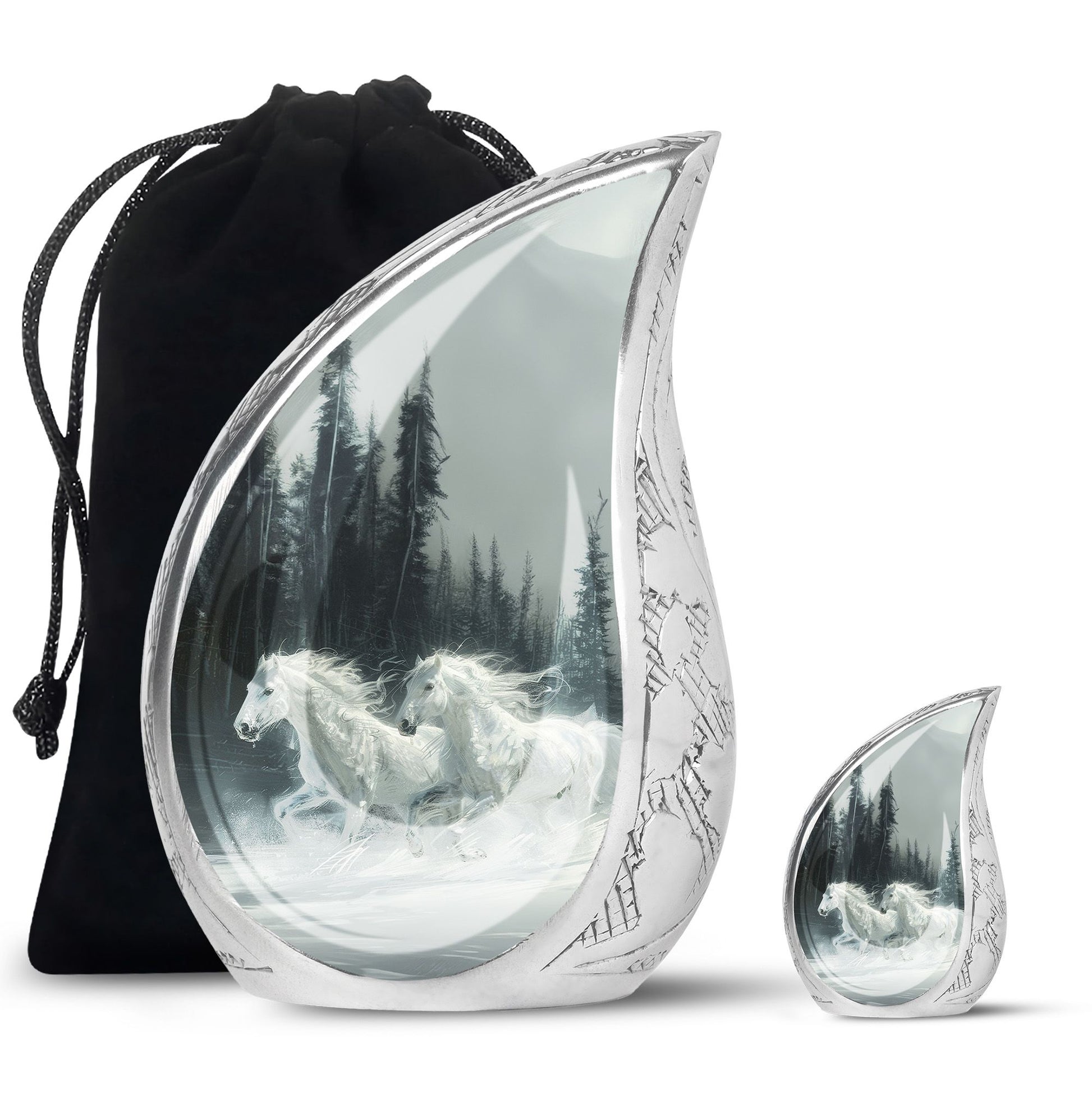 White Horse & Snow Urn - Urns For Human Ashes Adult Large